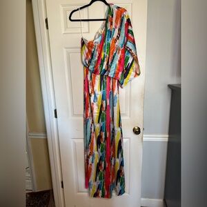 Judith March Multicolor Abstract Dress one shoulder large